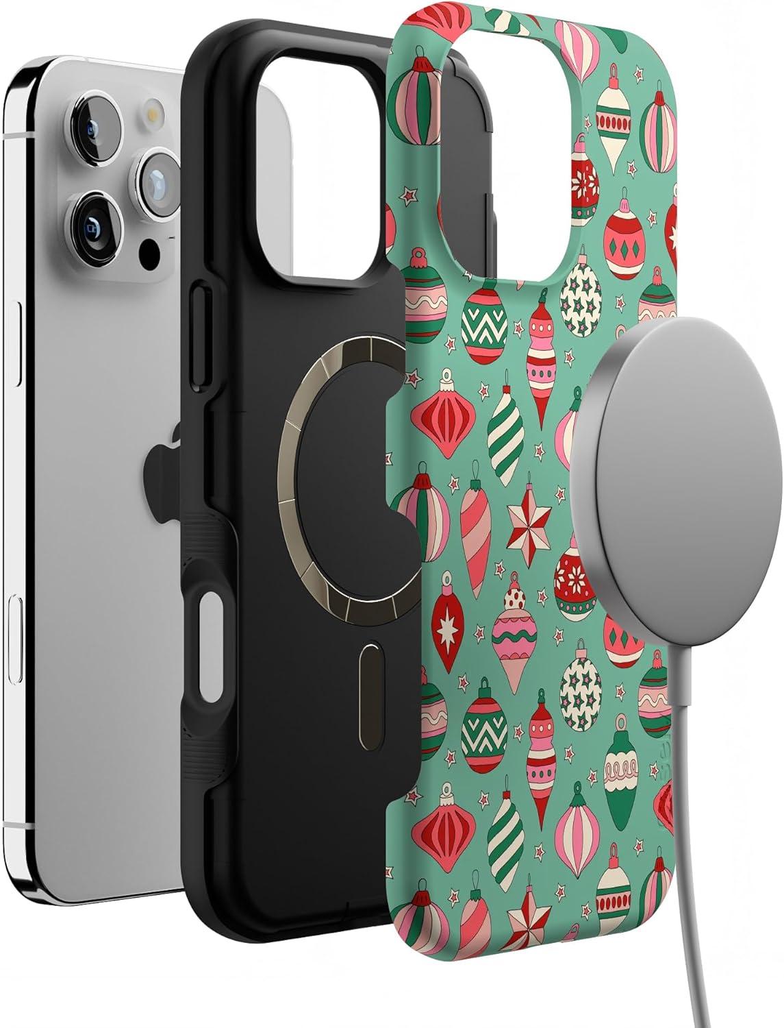 imageCasely iPhone 16 Pro Case All Decked Out Festive Ornaments Bold Protective Design MagSafe Compatible Design