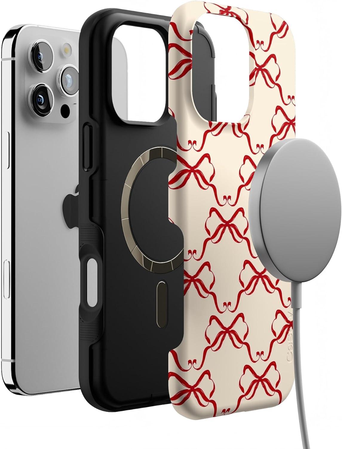 imageCasely iPhone 16 Pro Case All Wrapped Up Vintage Bows Bold Protective Design MagSafe Compatible Design