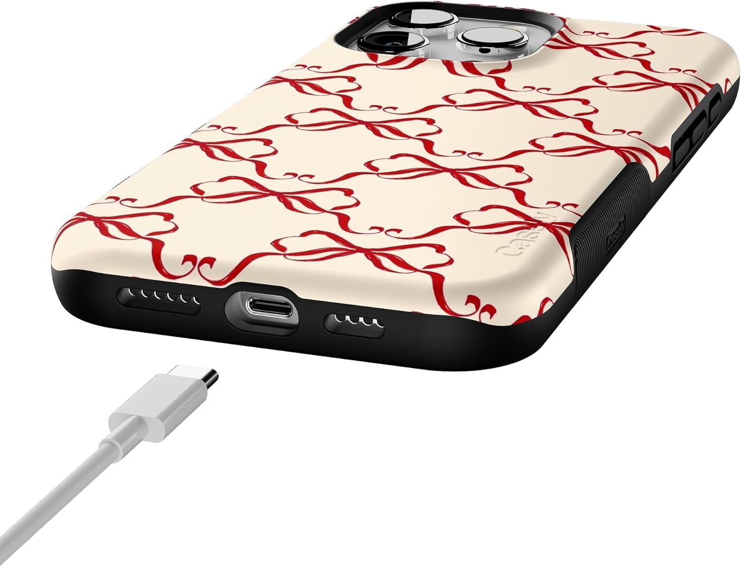 imageCasely iPhone 16 Pro Case All Wrapped Up Vintage Bows Bold Protective Design MagSafe Compatible Design