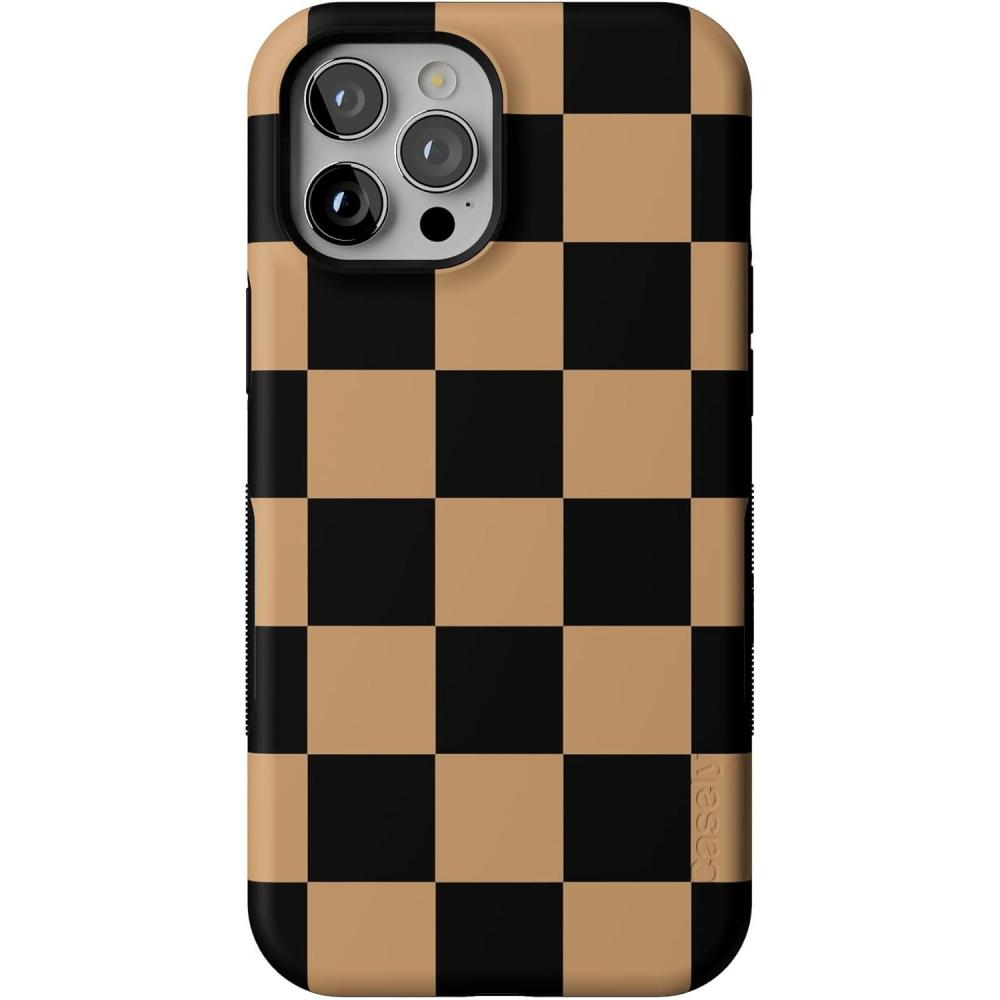 imageCasely iPhone 12 Pro Max Case  Fit Check  Black amp Brown Checkerboard  Bold Protective Design  MagSafe Compatible Design