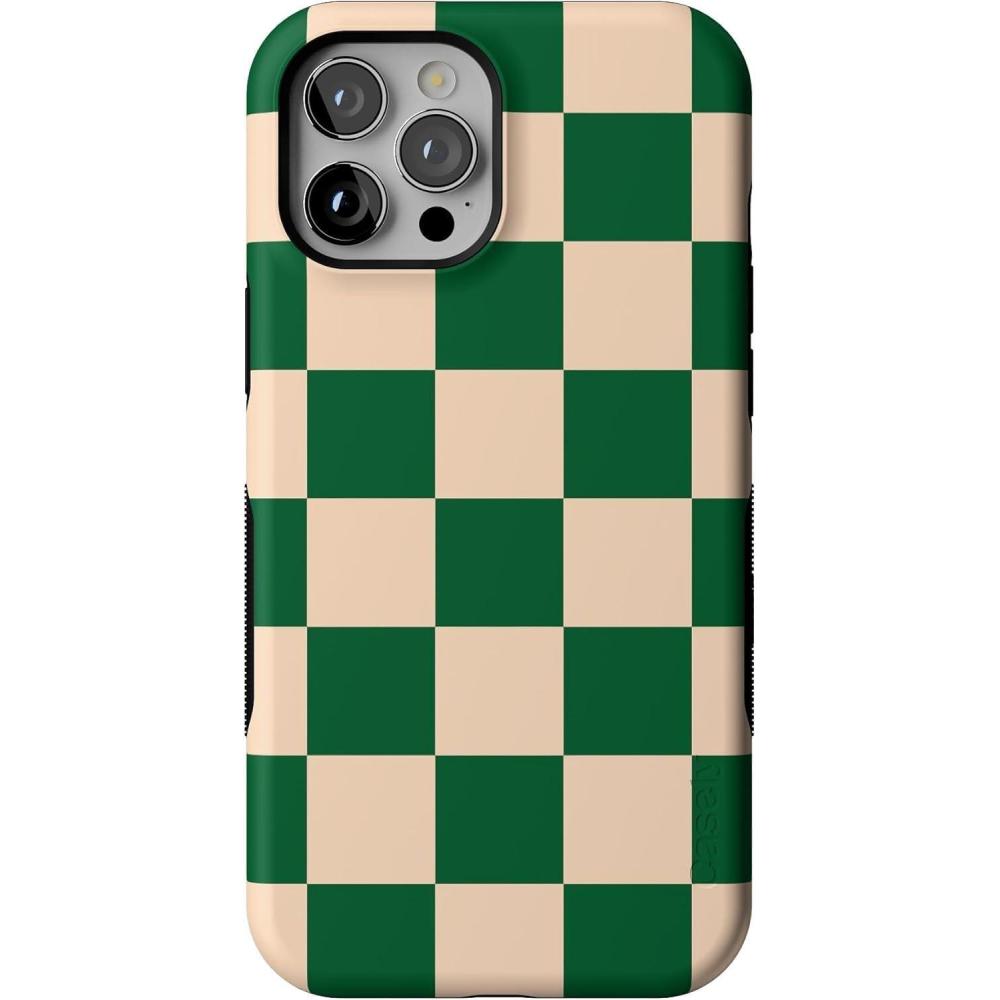 imageCasely iPhone 12 Pro Max Case  Fit Check  Green Checkerboard  Bold Protective Design  MagSafe Compatible Design