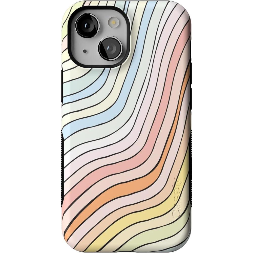 imageCasely iPhone 13 Mini Case  Not a Phase  Clear Flash Tattoo  Compatible with MagSafe  Classic Ultra Slim DesignRide The Wave  Pastel Rainbow Lined
