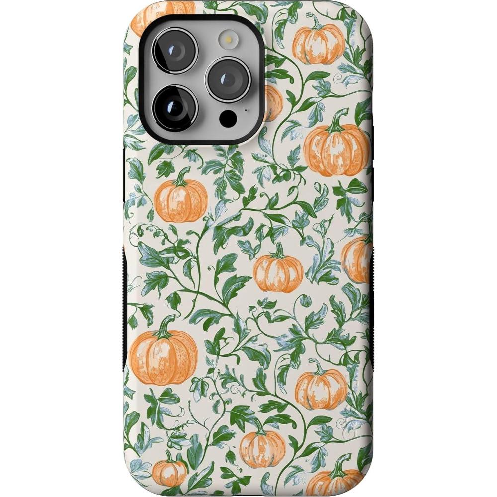 imageCasely iPhone 13 Pro Case Pumpkin Patch Green Vines Bold Protective Design MagSafe Compatible Design