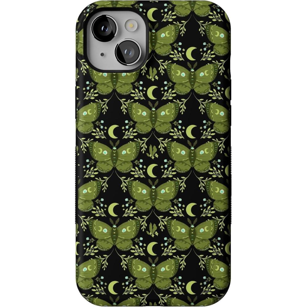 imageCasely iPhone 14 Case  Mystic Moths  Green Twilight  Bold Protective Design  MagSafe Compatible Design