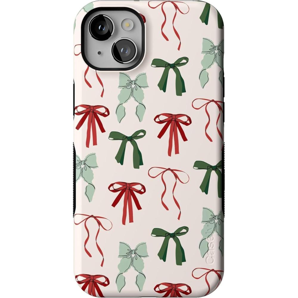 imageCasely iPhone 14 Plus Case  Festive Girlie  Holiday Bows  Bold Protective Design  MagSafe Compatible Design