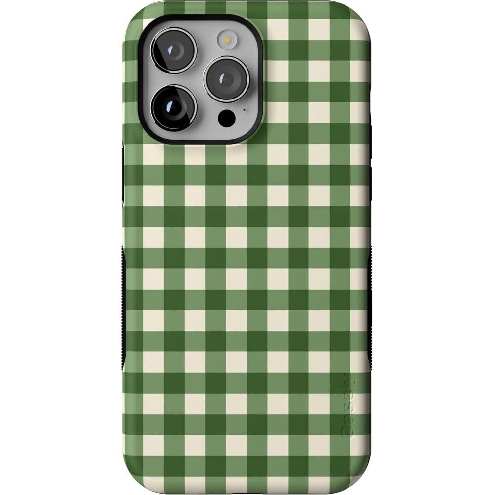 imageCasely iPhone 14 Pro Max Case  Checked Twice  Green Plaid  Bold Protective Design  MagSafe Compatible Design