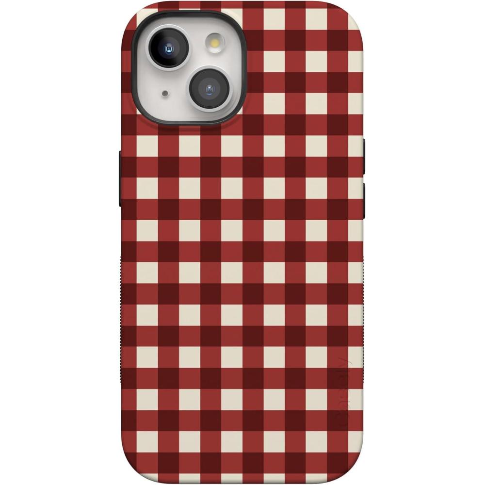 imageCasely iPhone 15 Case  Checked Twice  Red Plaid  Bold Protective Design  MagSafe Compatible Design