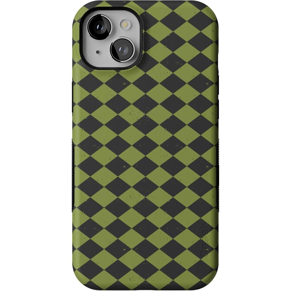 imageCasely iPhone 15 Case  Harlequin Wicked Diamond  Black and Green  Bold Protective Design  MagSafe Compatible Design