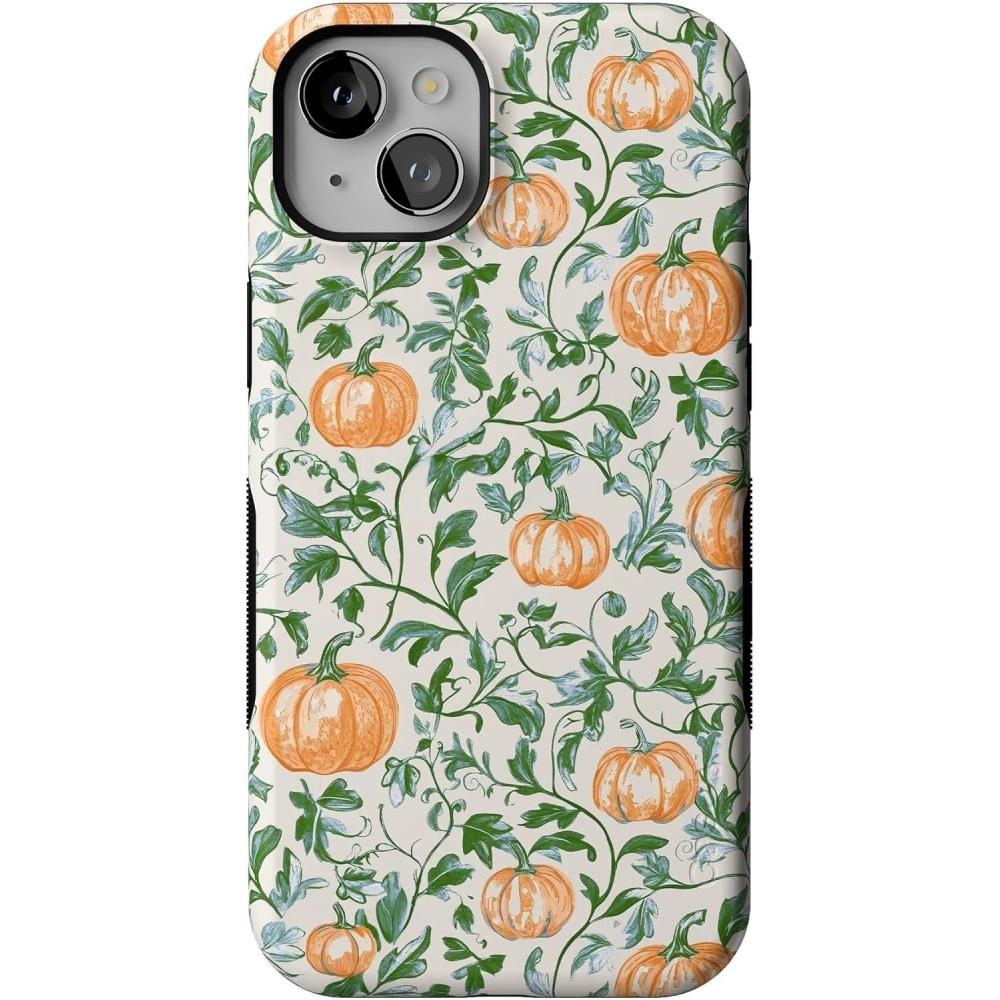 imageCasely iPhone 15 Case  Pumpkin Patch  Green Vines  Bold Protective Design  MagSafe Compatible Design