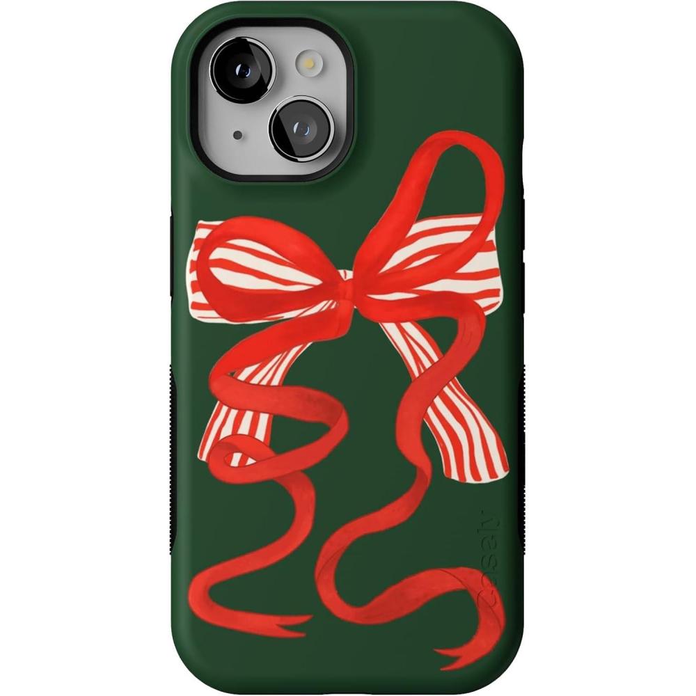 imageCasely iPhone 15 Case  Santas Favorite  Holiday Bow  Bold Protective Design  MagSafe Compatible Design
