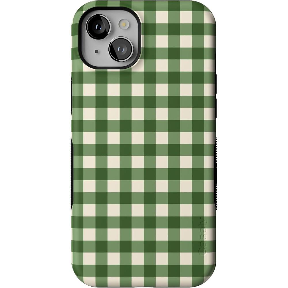imageCasely iPhone 15 Plus Case  Checked Twice  Green Plaid  Bold Protective Design  MagSafe Compatible Design