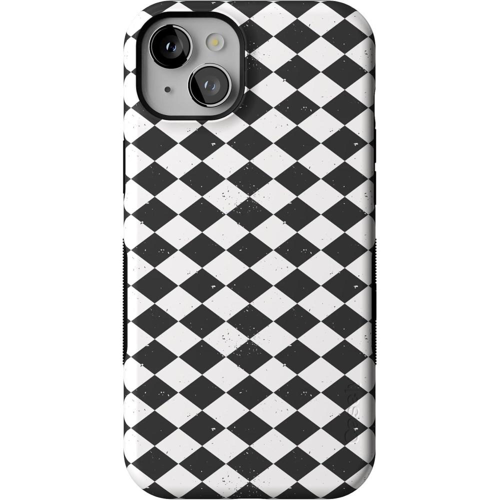 imageCasely iPhone 15 Plus Case  Harlequin Salem Diamond  Black and White  Bold Protective Design  MagSafe Compatible Design