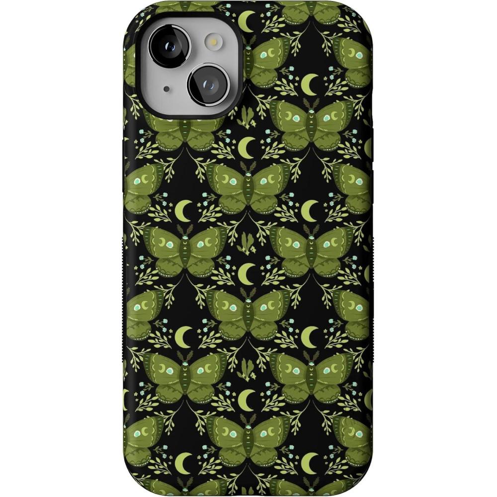 imageCasely iPhone 15 Plus Case  Mystic Moths  Green Twilight  Bold Protective Design  MagSafe Compatible Design