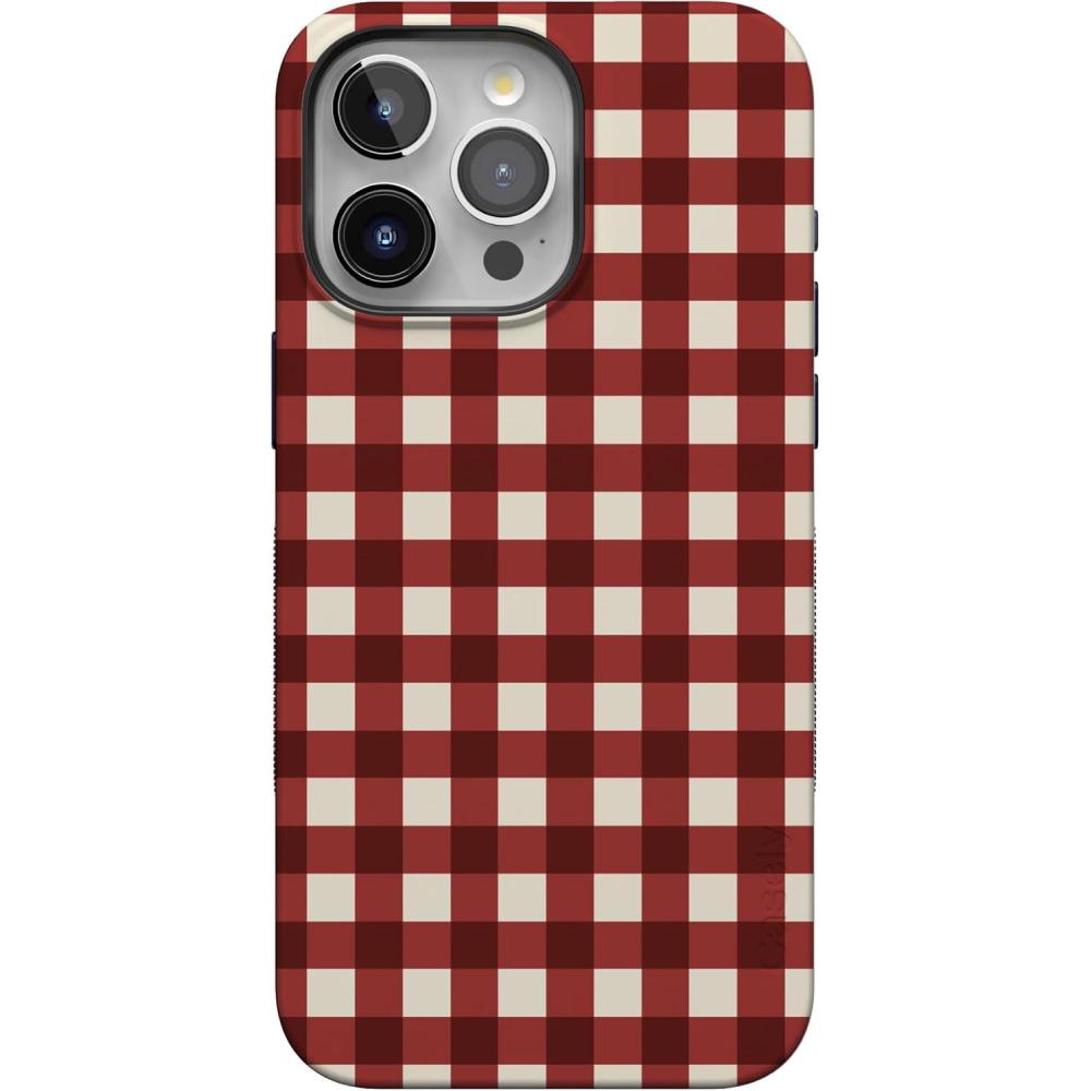 imageCasely iPhone 15 Pro Case Checked Twice Red Plaid Bold Protective Design MagSafe Compatible Design