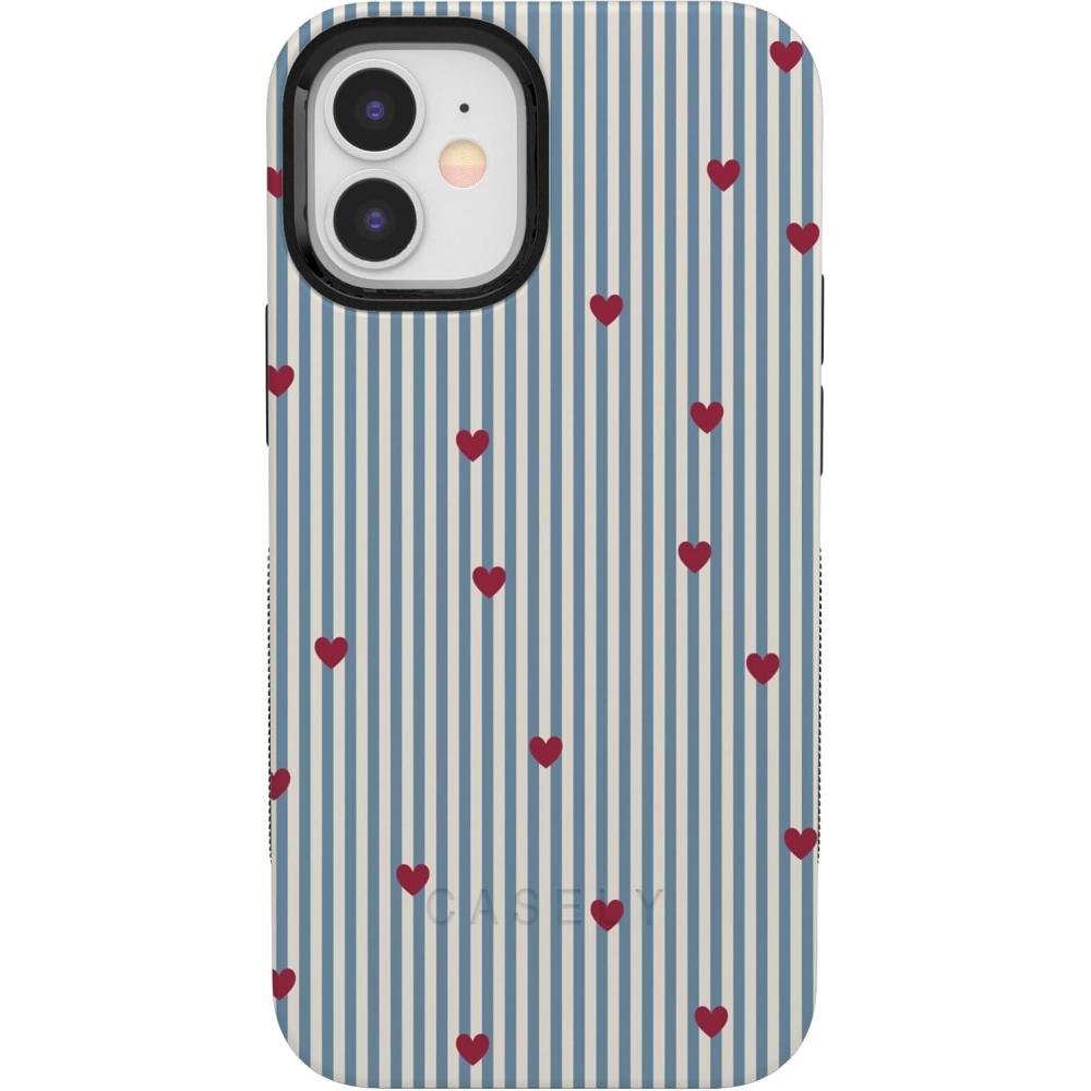 imageCasely iPhone 15 Pro Case Heart Noir Tiny Hearts Bold Protective Design MagSafe Compatible DesignLove Lines Blue Stripes