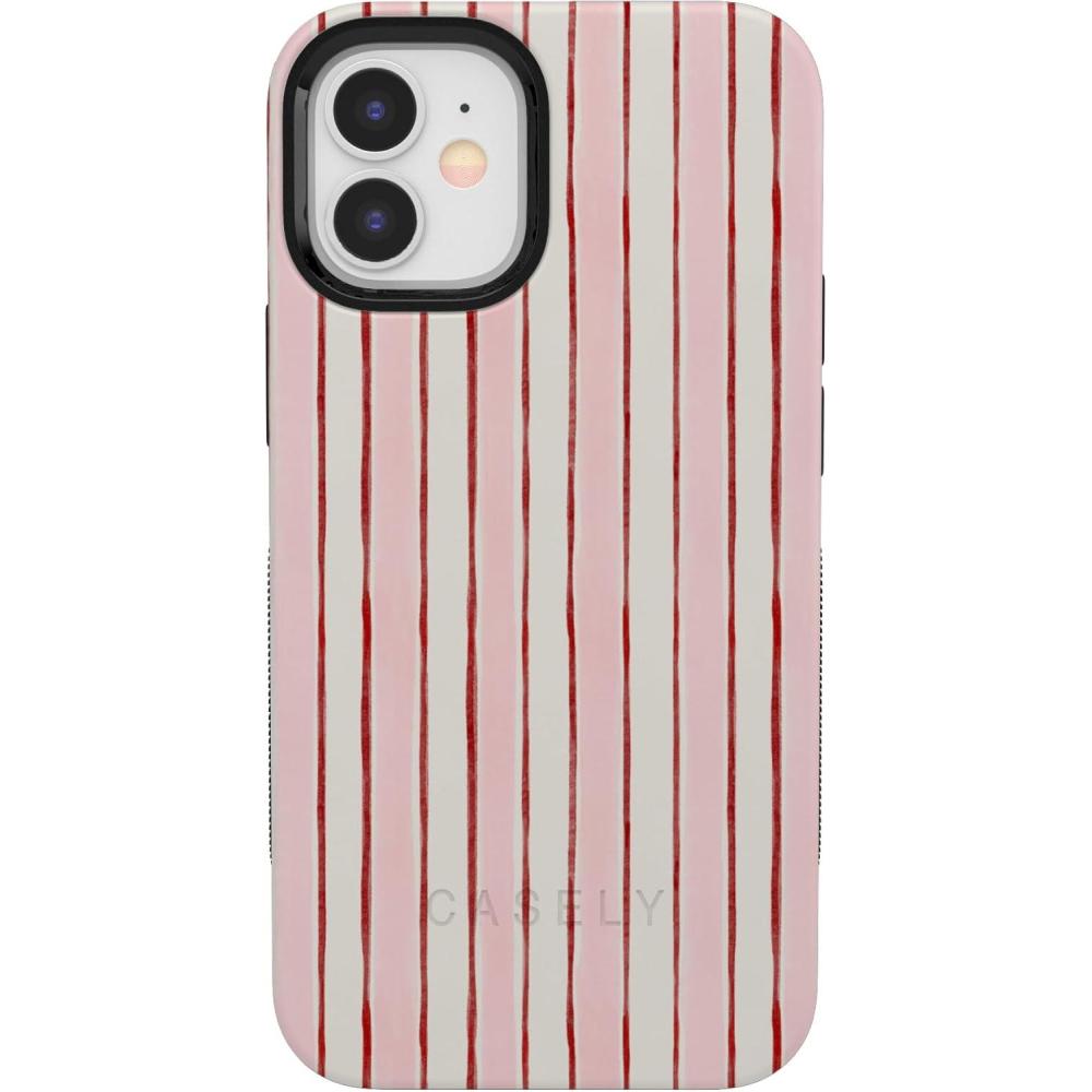 imageCasely iPhone 15 Pro Case Heart Noir Tiny Hearts Bold Protective Design MagSafe Compatible DesignPretty in Pastel Blush Stripes