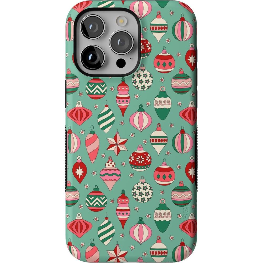 imageCasely iPhone 15 Pro Max Case All Decked Out Festive Ornaments Bold Protective Design MagSafe Compatible Design