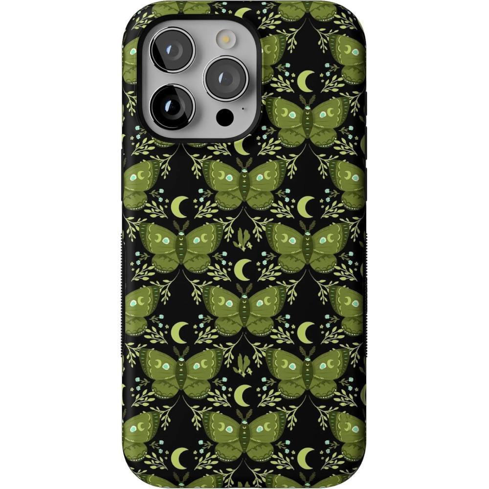 imageCasely iPhone 15 Pro Max Case  Mystic Moths  Green Twilight  Bold Protective Design  MagSafe Compatible Design