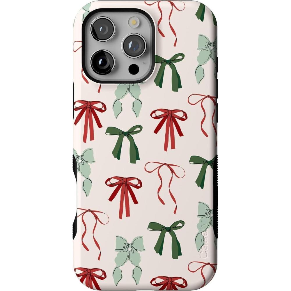 imageCasely iPhone 16 Pro Max Case  Festive Girlie  Holiday Bows  Bold Protective Design  MagSafe Compatible Design