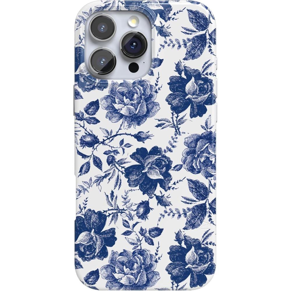 imageCasely iPhone 16 Pro Max Case  Garden Party  Mushroom Floral  Compatible with MagSafe  Classic Ultra Slim DesignRose to Fame  Blue  White Rose Floral