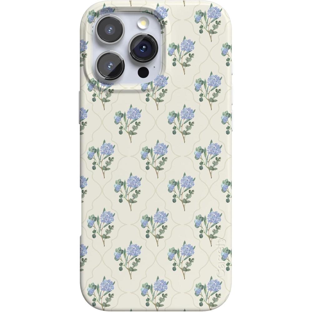 imageCasely iPhone 16 Pro Max Case  Garden Party  Mushroom Floral  Compatible with MagSafe  Classic Ultra Slim DesignVintage Garden  Blue Hydrangea