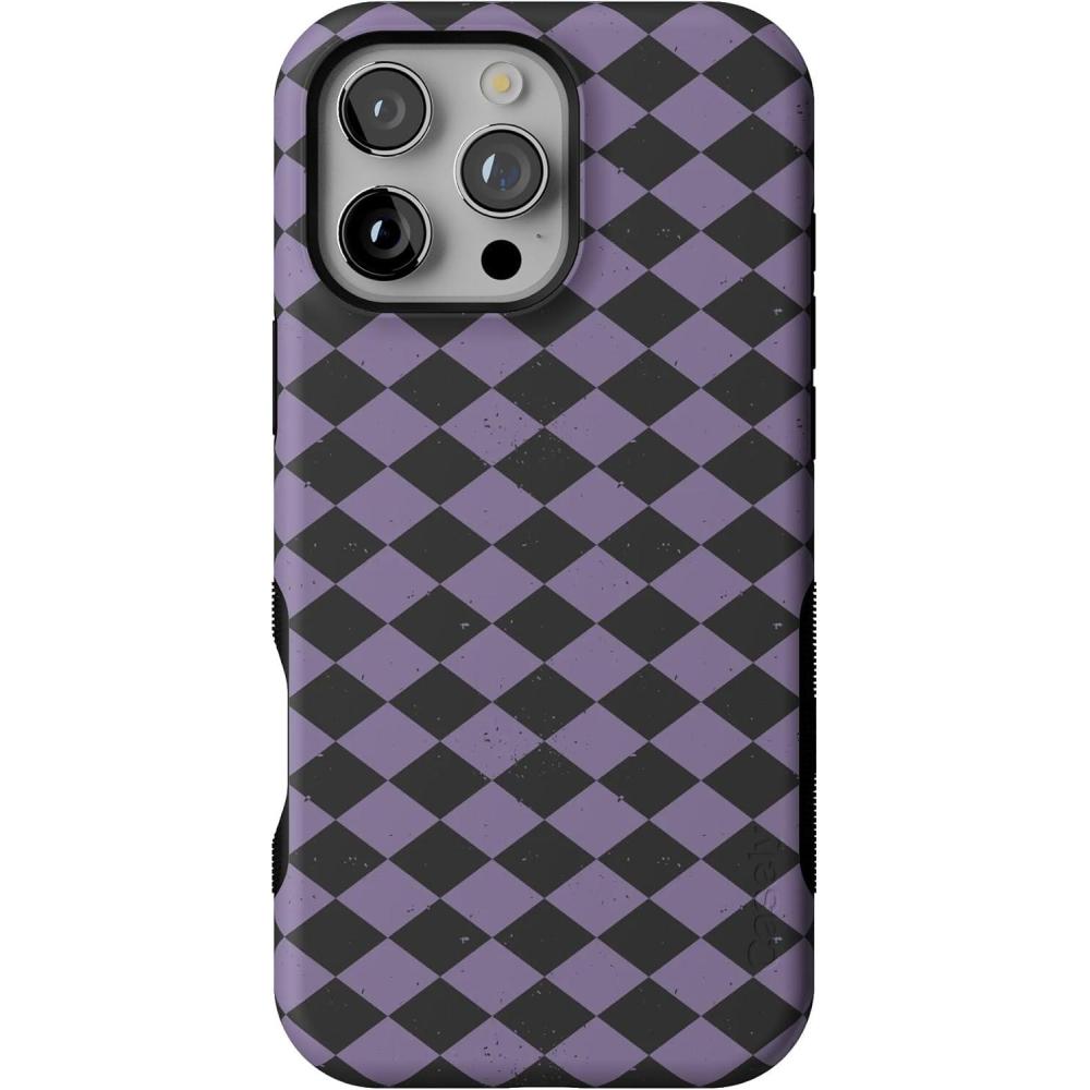 imageCasely iPhone 16 Pro Max Case  Harlequin Midnight Diamond  Black and Purple  Bold Protective Design  MagSafe Compatible Design