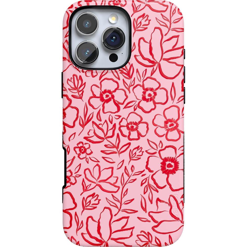 imageCasely iPhone 16 Pro Max Case  Painted Flowers  Frida Kahlo Floral  Bold Protective Design  Compatible with MagSafeBlush Garden  Floral Doodle