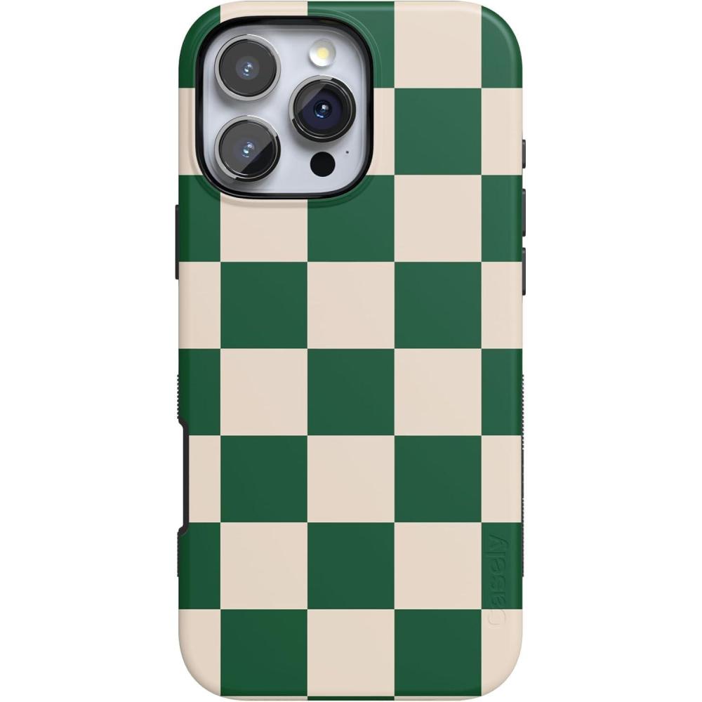 imageCasely iPhone 16 Pro Max Case  Painted Flowers  Frida Kahlo Floral  Bold Protective Design  Compatible with MagSafeFit Check  Green Checkerboard