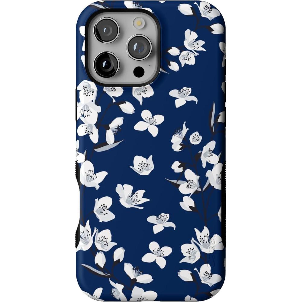 imageCasely iPhone 16 Pro Max Case  Painted Flowers  Frida Kahlo Floral  Bold Protective Design  Compatible with MagSafeNavy Cherry Blossom  Floral Forest