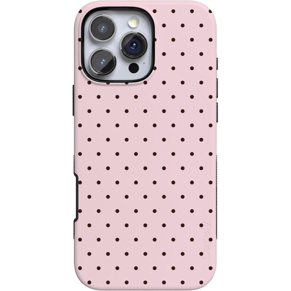 imageCasely iPhone 16 Pro Max Case  Painted Flowers  Frida Kahlo Floral  Bold Protective Design  Compatible with MagSafeOn the Dot  Pink Polka Dot
