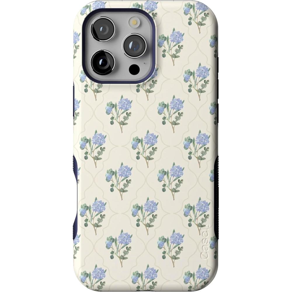 imageCasely iPhone 16 Pro Max Case  Painted Flowers  Frida Kahlo Floral  Bold Protective Design  Compatible with MagSafeVintage Garden  Blue Hydrangea