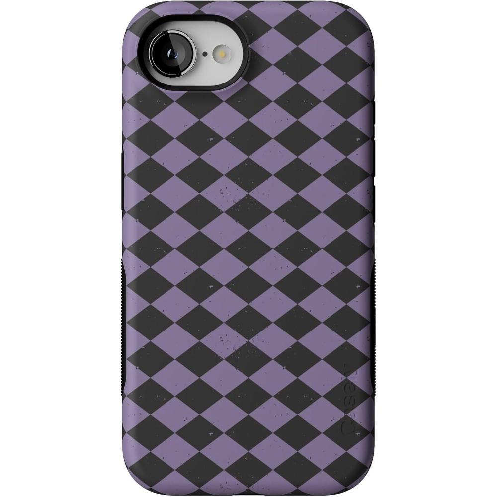 imageCasely iPhone 16e Case  Harlequin Midnight Diamond  Black and Purple  Bold Protective Design  MagSafe Compatible Design