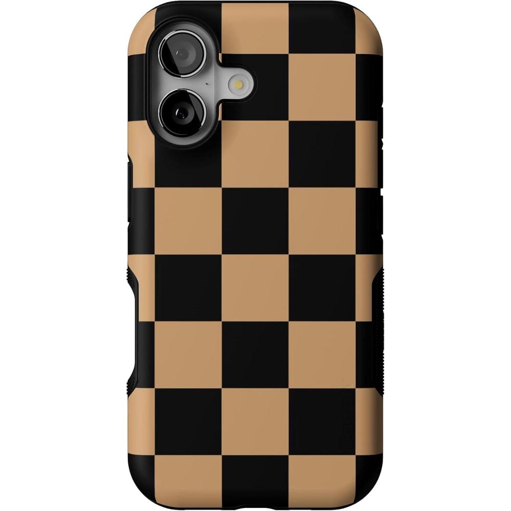 imageCasely iPhone 17 Case  Fit Check  Black amp Brown Checkerboard  Bold Protective Design  MagSafe Compatible Design