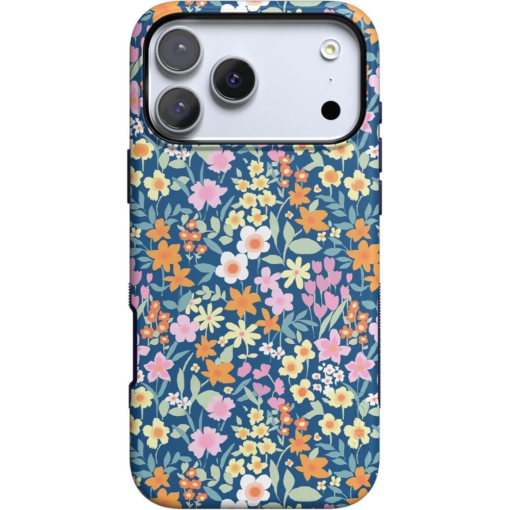 imageCasely iPhone 17 Pro Case  All Decked Out  Festive Ornaments  Bold Protective Design  Compatible with MagSafeFull Bloom  Navy Floral