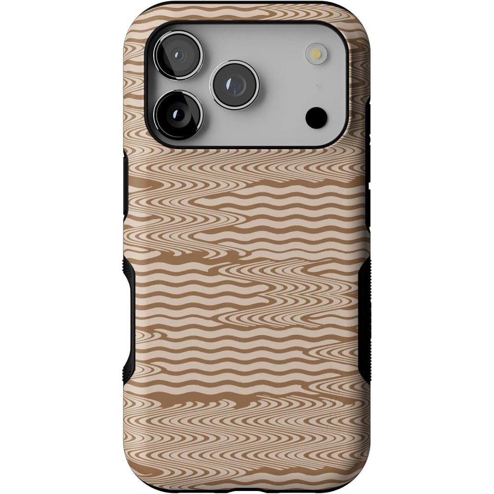 imageCasely iPhone 17 Pro Case  All Decked Out  Festive Ornaments  Bold Protective Design  Compatible with MagSafeMocha Ripple  Brown Waves