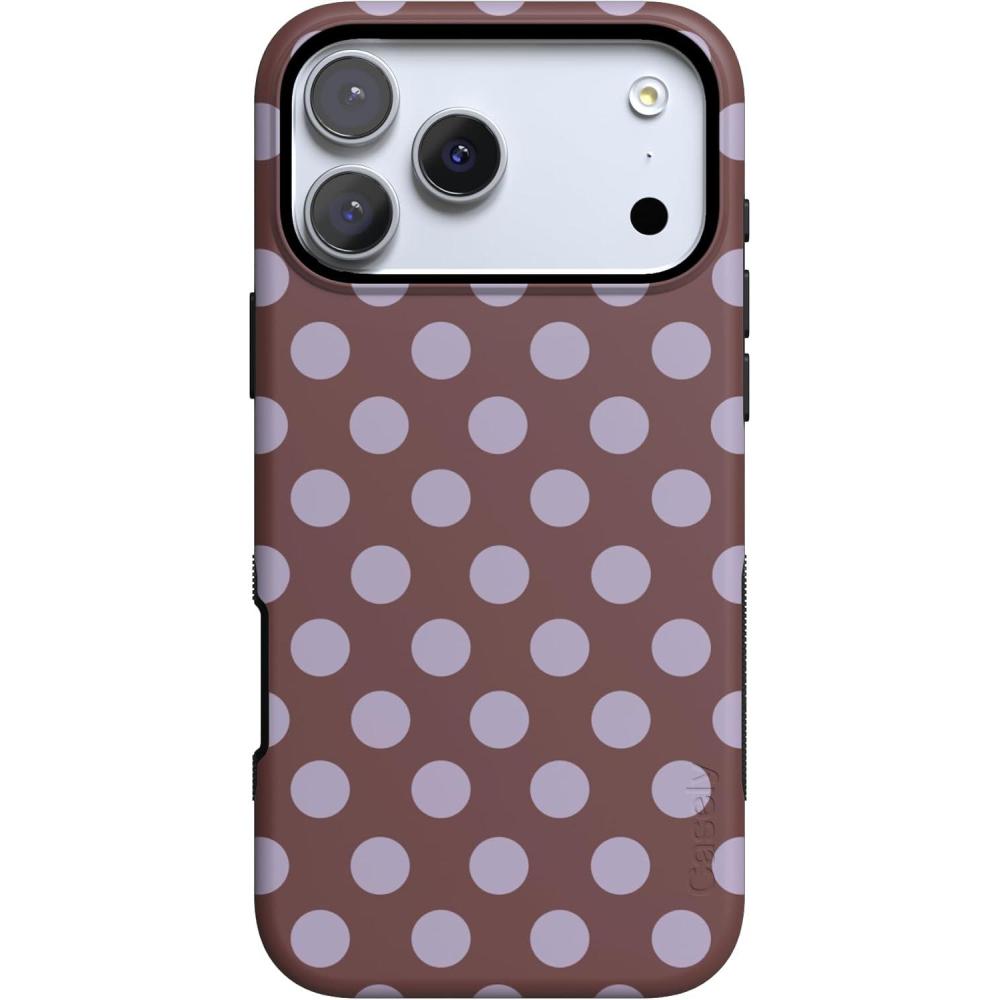 imageCasely iPhone 17 Pro Case  All Decked Out  Festive Ornaments  Bold Protective Design  Compatible with MagSafeSpotted in SoHo  Burgundy Polka Dot