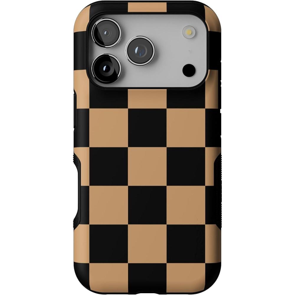 imageCasely iPhone 17 Pro Case  Fit Check  Black amp Brown Checkerboard  Bold Protective Design  MagSafe Compatible Design