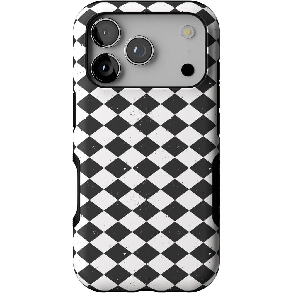 imageCasely iPhone 17 Pro Case  Harlequin Salem Diamond  Black and White  Bold Protective Design  MagSafe Compatible Design