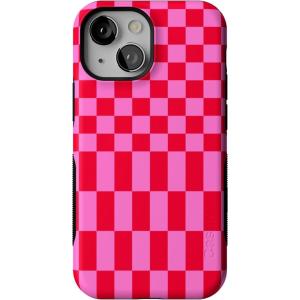 Casely iPhone 13 Mini Case | Not a Phase | Clear Flash Tattoo | Compatible with MagSafe | Classic Ultra Slim Design(Vibe Check | Pink Checkerboard)