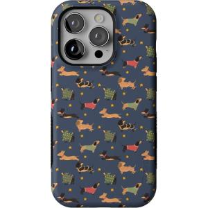 Casely iPhone 14 Pro Case | Dashing Doxies | Dachshund Dog | Bold Protective Design | MagSafe Compatible Design