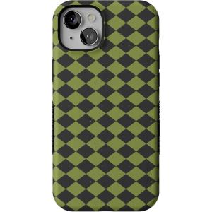Casely iPhone 15 Case | Harlequin Wicked Diamond | Black and Green | Bold Protective Design | MagSafe Compatible Design