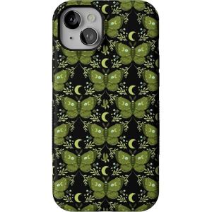 Casely iPhone 15 Case | Mystic Moths | Green Twilight | Bold Protective Design | MagSafe Compatible Design