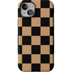 Casely iPhone 15 Plus Case | Fit Check | Black & Brown Checkerboard | Bold Protective Design | MagSafe Compatible Design