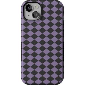 Casely iPhone 15 Plus Case | Harlequin Midnight Diamond | Black and Purple | Bold Protective Design | MagSafe Compatible Design