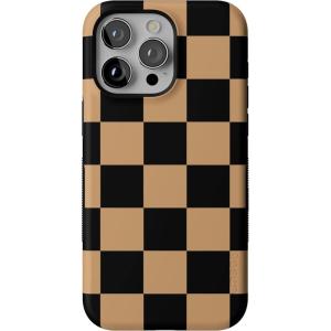 Casely iPhone 15 Pro Max Case | Fit Check | Black & Brown Checkerboard | Bold Protective Design | MagSafe Compatible Design