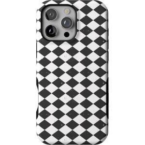 Casely iPhone 16 Pro Case | Harlequin Salem Diamond | Black and White | Bold Protective Design | MagSafe Compatible Design