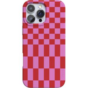 Casely iPhone 16 Pro Max Case | Garden Party | Mushroom Floral | Compatible with MagSafe | Classic Ultra Slim Design(Vibe Check | Pink Checkerboard)