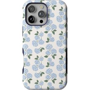 Casely iPhone 16 Pro Max Case | Painted Flowers | Frida Kahlo Floral | Bold Protective Design | Compatible with MagSafe(Blue Hydrangea | Nantucket Cottage)