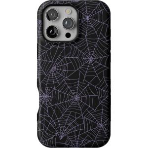 Casely iPhone 16 Pro Max Case | Painted Flowers | Frida Kahlo Floral | Bold Protective Design | Compatible with MagSafe(Midnight Web | Spider Web)