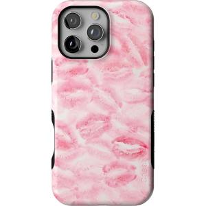 Casely iPhone 16 Pro Max Case | Painted Flowers | Frida Kahlo Floral | Bold Protective Design | Compatible with MagSafe(Sealed with a Kiss | Pink Lipstick)